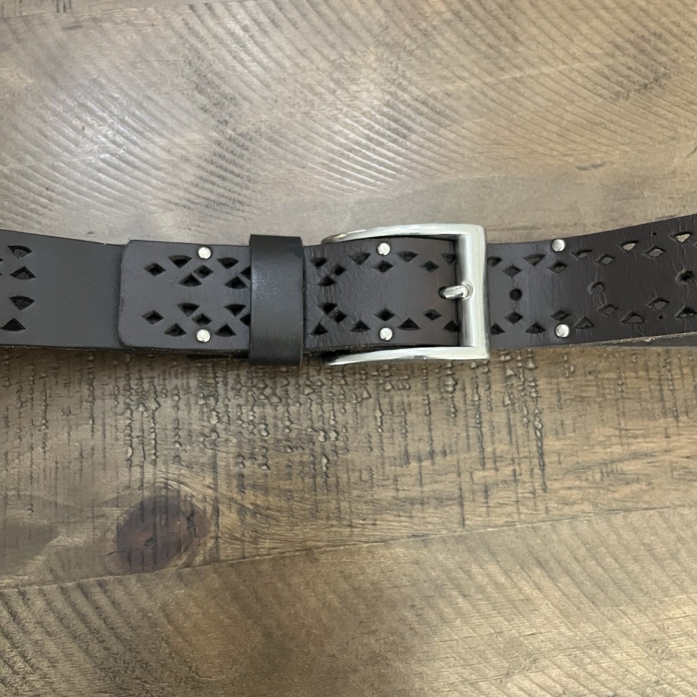 Women's Belt Brazilian Leather Cut Outs Studded Brown Boho Cottage Core Hippie